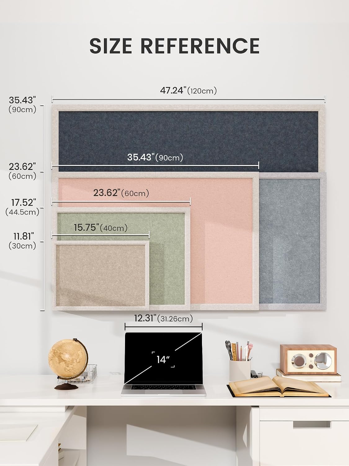 Fluxynara Framed Felt Bulletin Board, 47.2" x 35.4", Sage