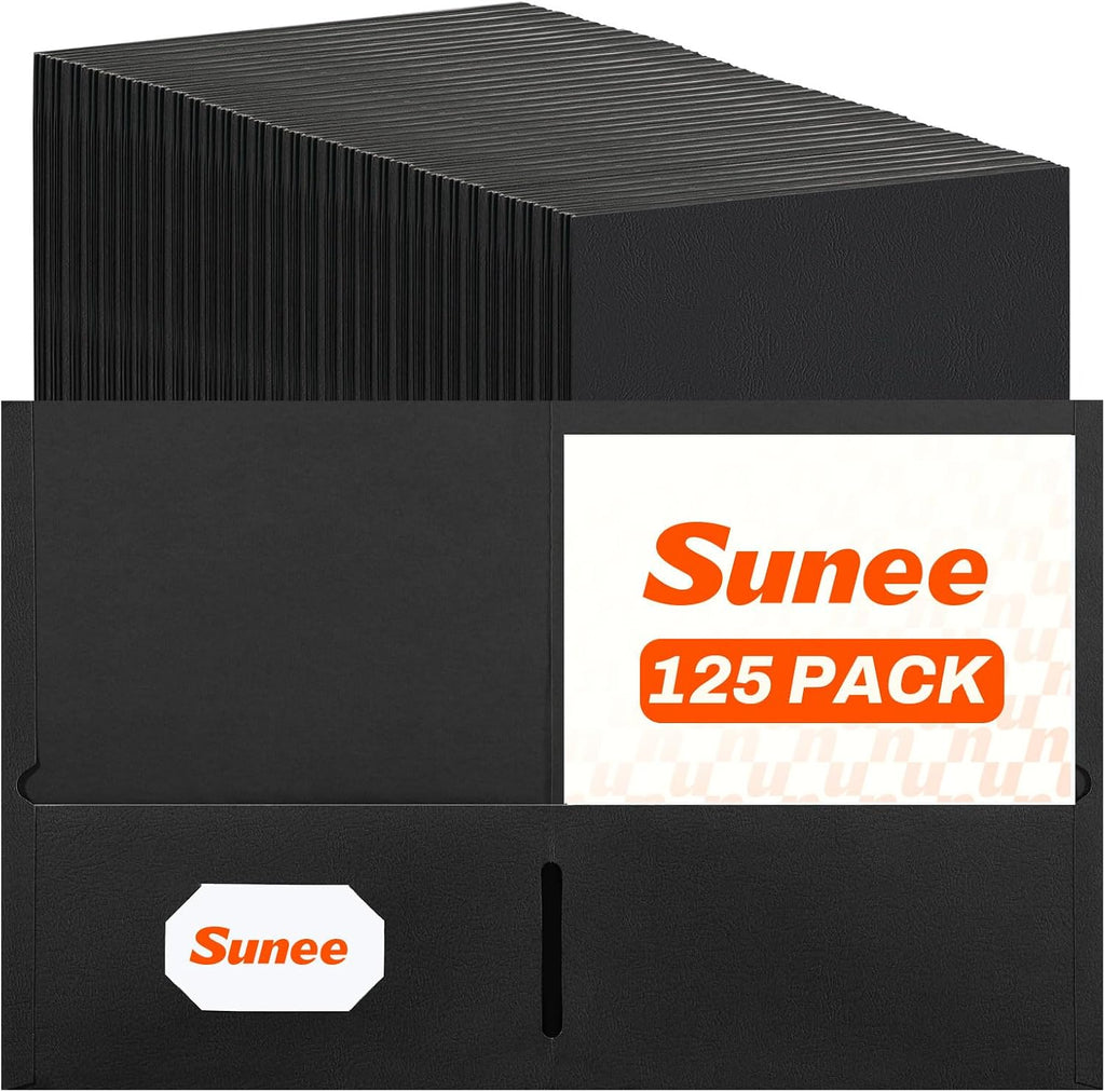sunee folders with pockets(125 pack, black), 2 pocket, main product view