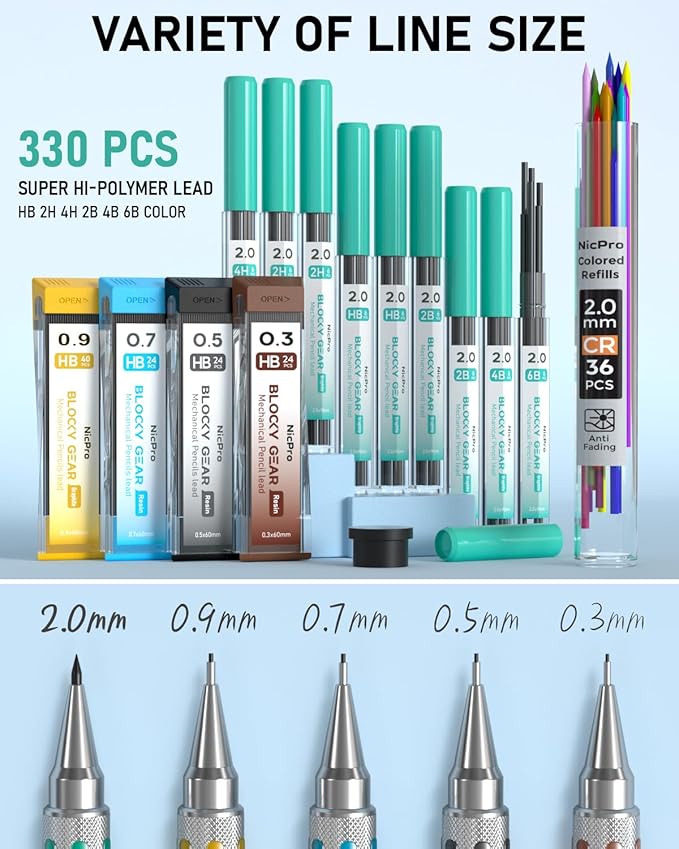 Nicpro Blocky Gear Metal Mechanical Pencil Set in Leather Case, 0.9&2mm Lead - Image 5