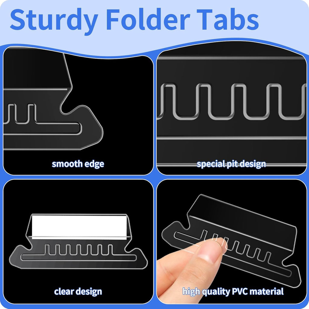 Reastar 120 Pcs Hanging File Folder Tabs, with 200 Pcs Inserts, Clear | Sturdy Plastic, 1/5-Cut, Fit Legal Sized File Folders, 2 in Insert for Writing on, Help Organize and Find File