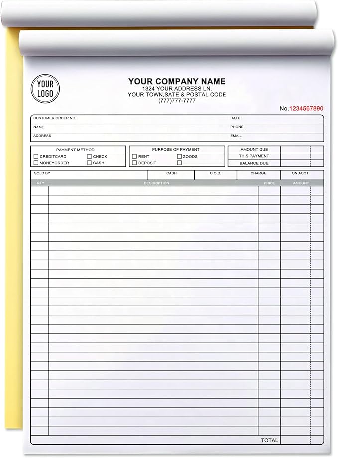 Custom Invoice Book with Logo 100 Set Personalized Receipt Books Customized by Unknown