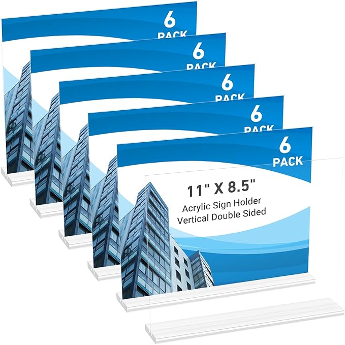 6 Pack Acrylic Sign Holder 11 x 8.5 Horizontal, Double-Sided Clear Sign Holder by DECOHOBO