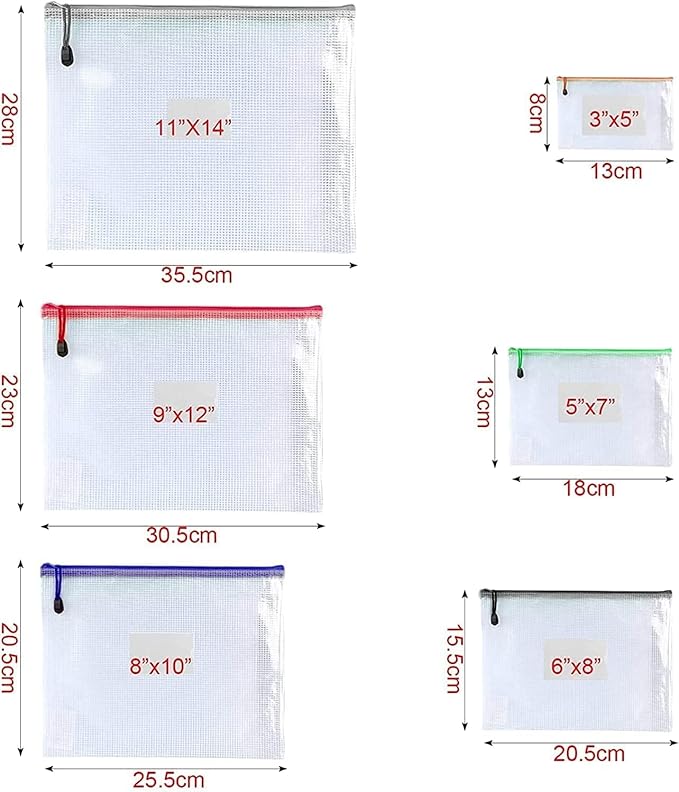 Oaimyy-11 x 14"-18 Pcs-Plastic Mesh Zipper Pouch Document Folders Bag Zip File - Image 3