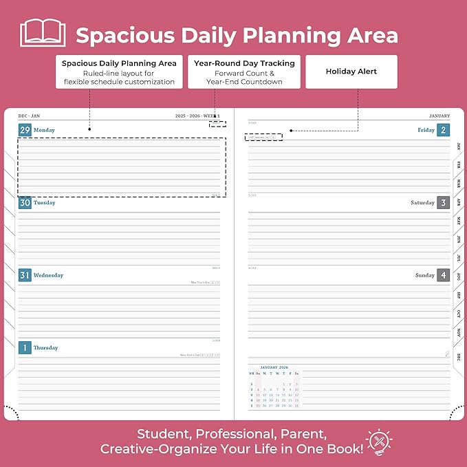 IN-LUXPRO Planner 2026 Daily Weekly and Monthly, 11.5"x8.5", 12 Months Spiral - Image 3