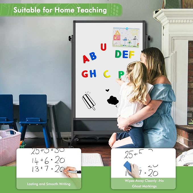 Rolling Whiteboard on Wheels, 32x48 Inches Double-Sided Magnetic Dry Erase Board - Image 4