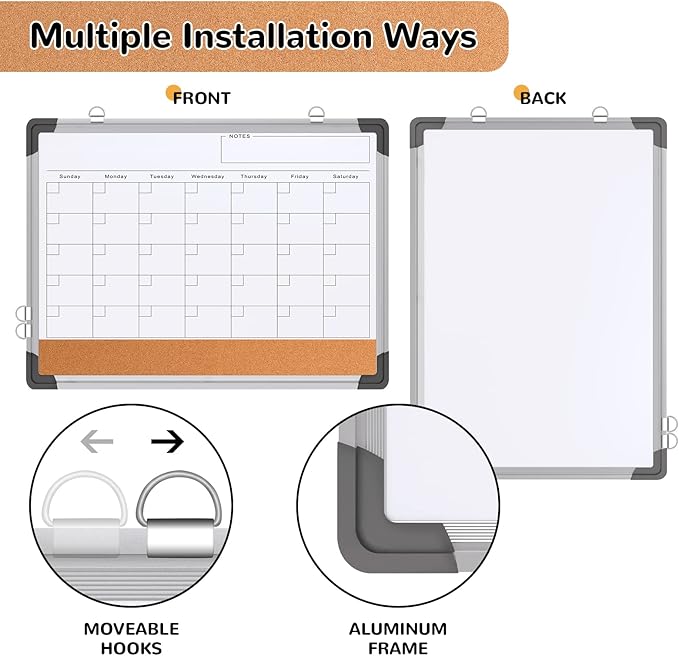 Monthly Calendar Whiteboard Dry Erase Cork Board Combination - Image 2