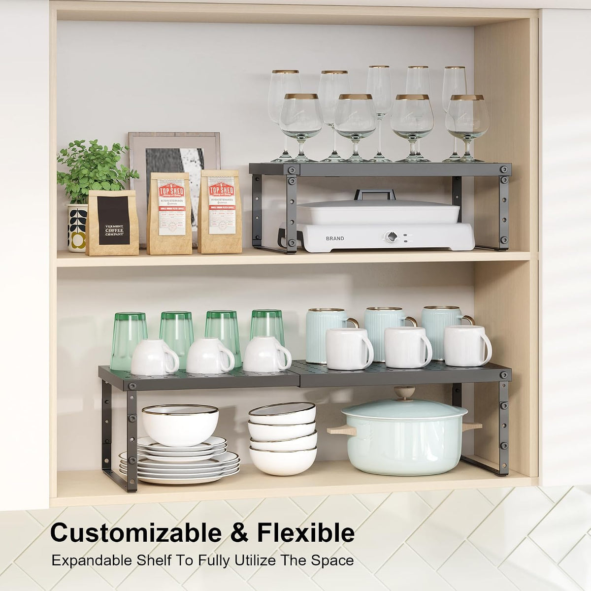 RUILALIFE Expandable Cabinet Organizer Shelf With Adjustable Height, Stackabl...