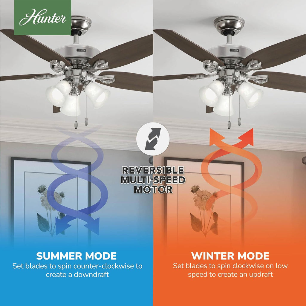 hunter builder plus, indoor, ceiling fan, 5 blades, side view