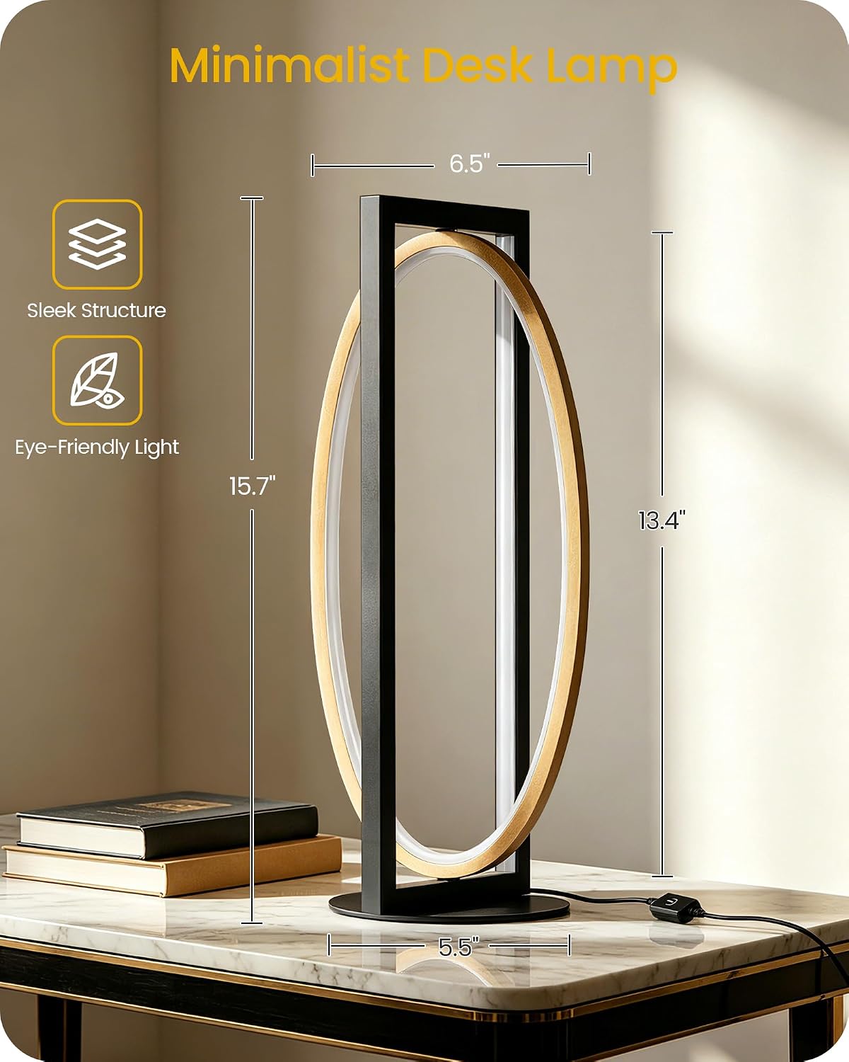 Modern LED Table Lamp, Dimmable Minimalist Bedside Lamp, 3 Color Temperatures...