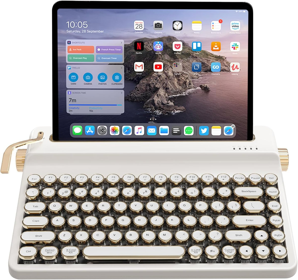 YUNZII QL75 Retro Typewriter Hot Swap RGB Keyboard (White, Onyx Switch)
