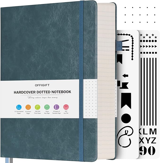 OFFIGIFT Bullet Dotted Journal Notebook, 312 Numbered Pages A5 Hardcover by OFFIGIFT
