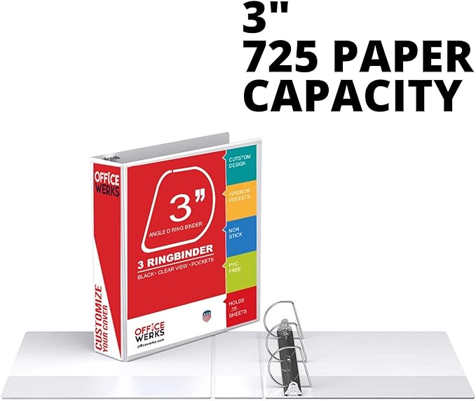 3 Ring Binder, Professional Angle D Ring Vinyl 3 Inch, Presentation Folder - Image 3
