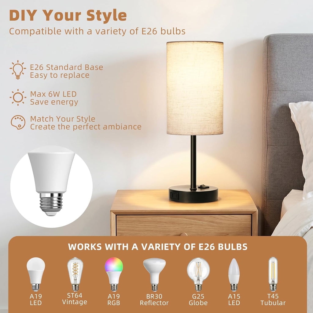 zjojo table lamp set of 2, 13.8" bedside, close-up detail
