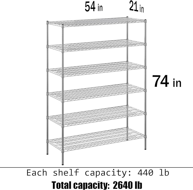 Regal Altair 21" Deep x 54" Wide x 74" Height Wire Shelving Kit | 6-Tier | NSF - Image 3