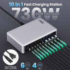 730W USB C Charger Block, GaN IV Fast Charging Station Hub 10 Ports, QC4.0+3 PD - Image 2