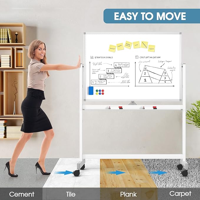 MaxGear Rolling Whiteboard, 48 x 32 Inch Double-Sided Magnetic Dry Erase Board - Image 3
