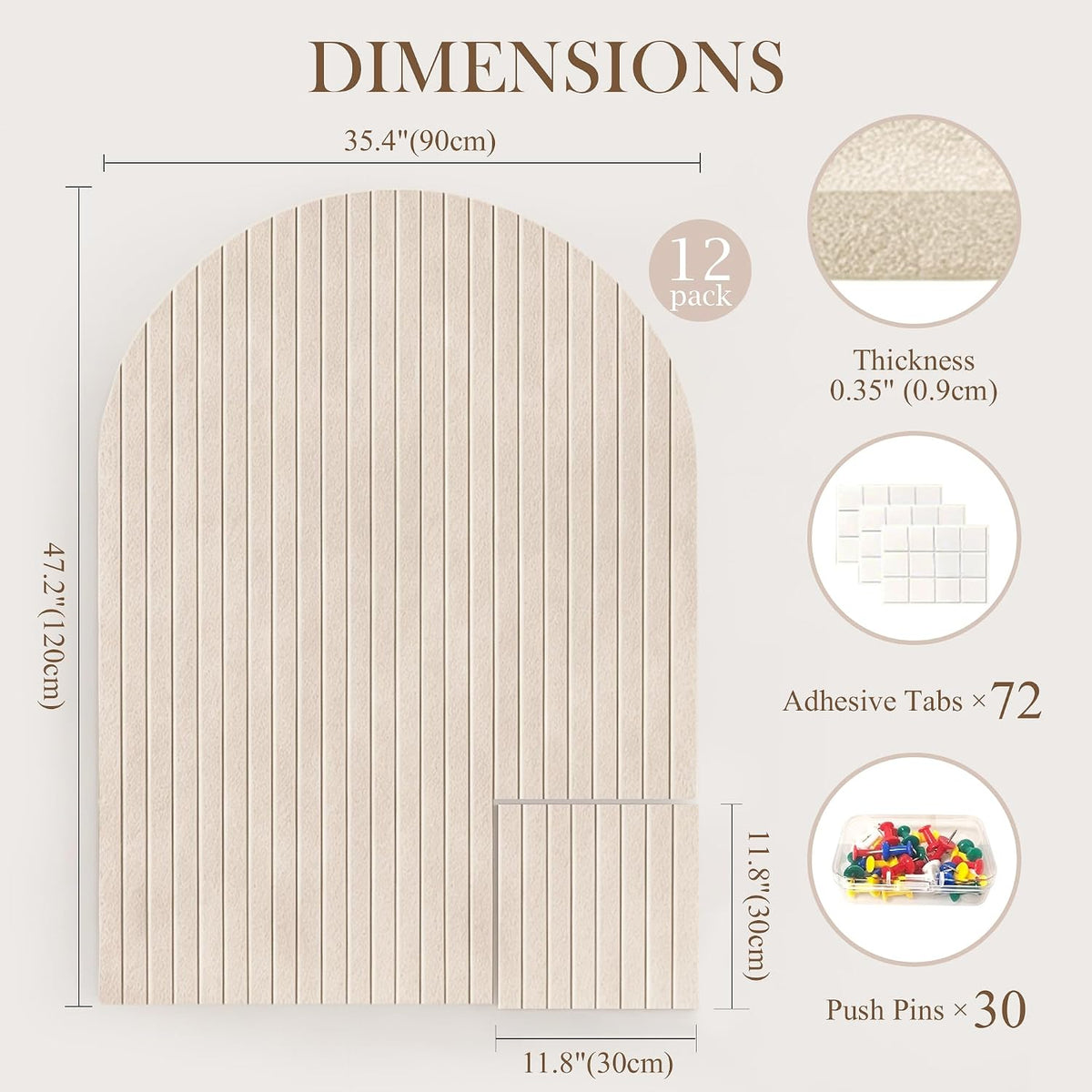 48"x36" Beige Arched Felt Bulletin Board, Customizable Wall Tiles