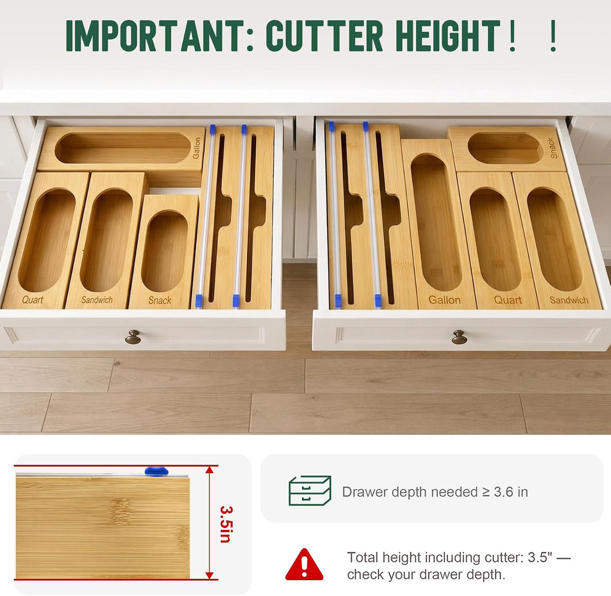 Storage Bag Organizer for Kitchen Drawer, 5-Slot, Bamboo