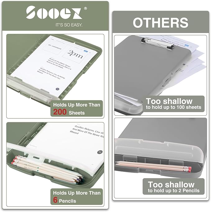 Sooez Clipboard with Storage, High Capacity Nursing Clip Board 8.5 x 11 with - Image 3