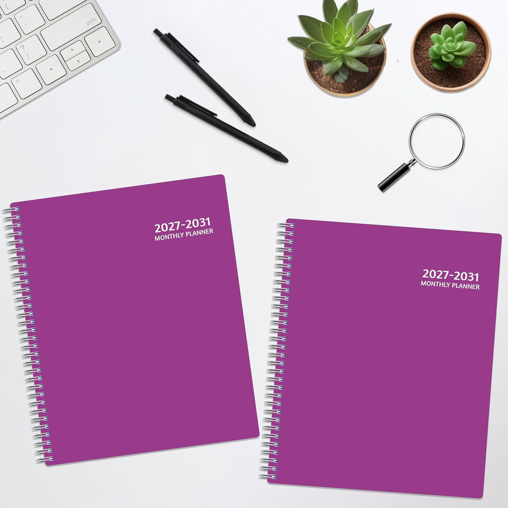 Monthly Planner 2027-2031, 5-Year Calendar Planner 2027-2031, Jan 2027 – Dec 2031, 8.5 x 11 In, Ruled Spread, Flexible Cover, Spiral Wirebound, Pocket, 60 Coated Monthly Tabs, Notes ＆ Habit Tracker, A4 Planner, Purple