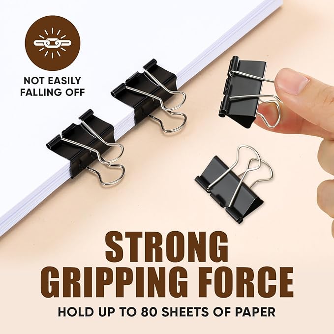 Binder Clips, Kalerr Black Binder Clip Medium, 1.25 Inches Office Clip - Image 3