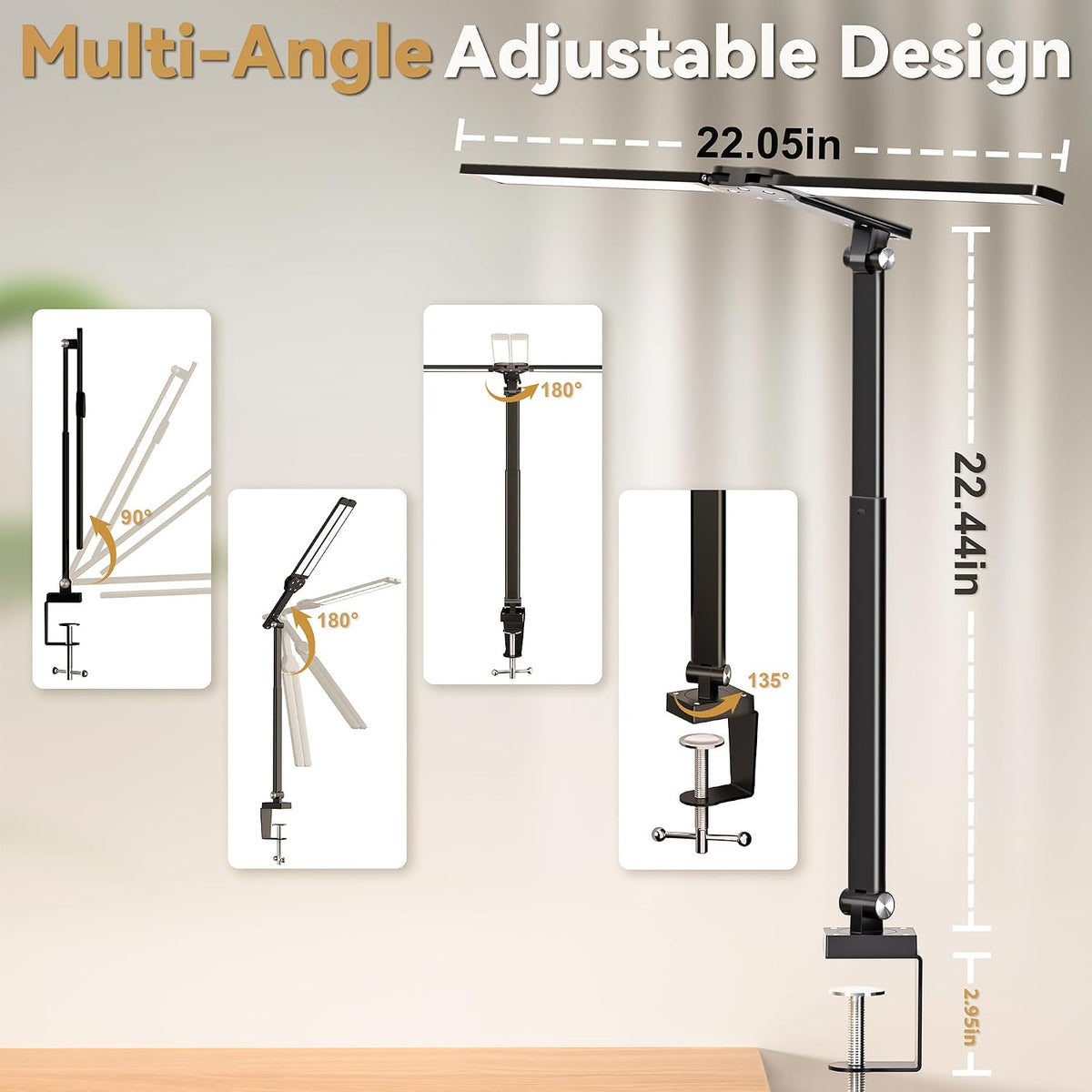 LED Desk Lamp for Office Home, Architect Desk Light with Clamp, Black
