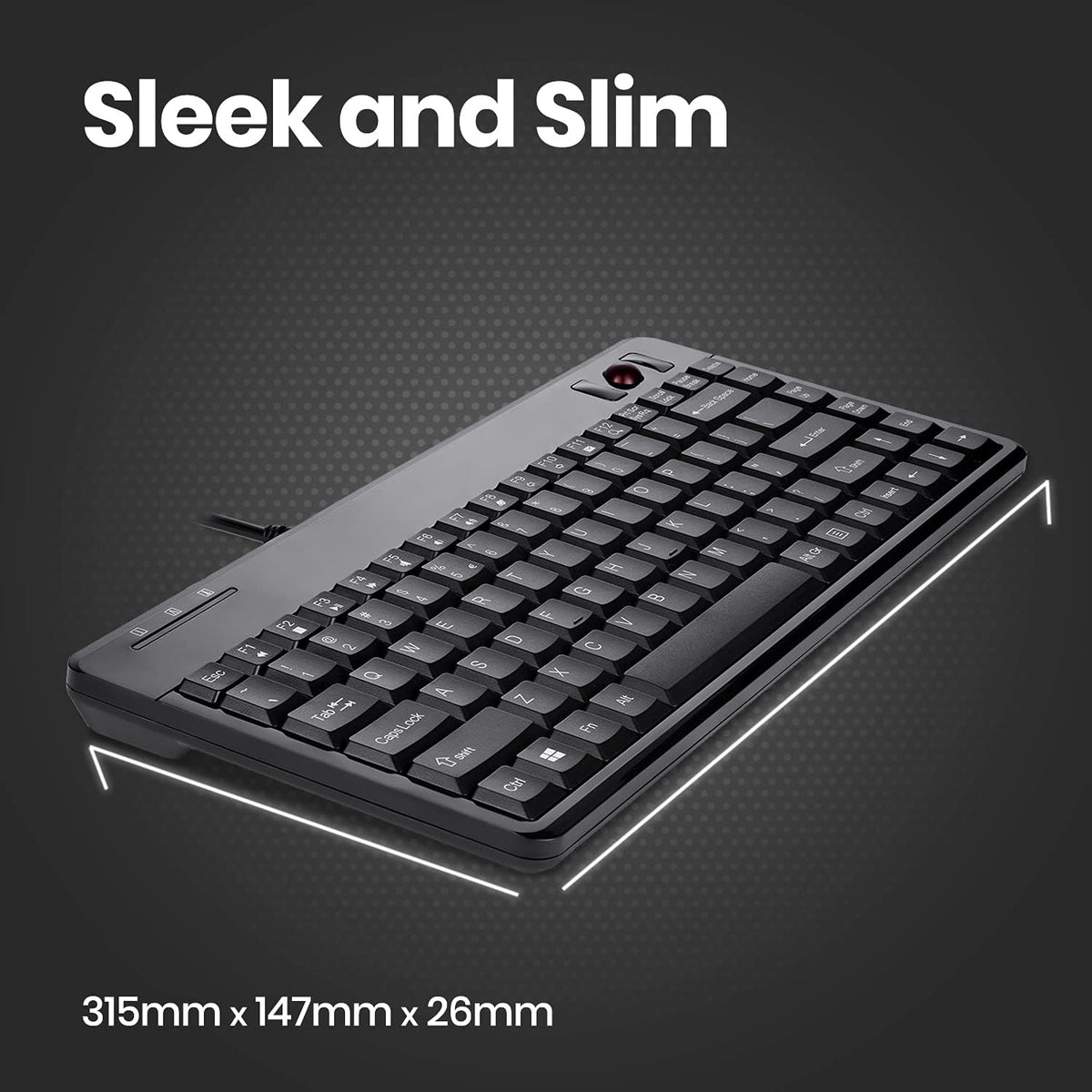 Perixx PERIBOARD-505H Wired Mini Keyboard with Built-in Trackball, 0.55 Inch ...