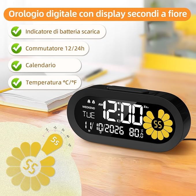 DOOMAY Digital Alarm Clock for Bedroom: Dual Alarm Bedside Clock VA LCD Display - Image 5