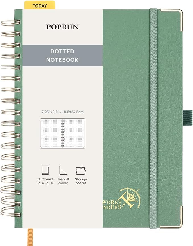 POPRUN Spiral Bullet Dotted Journal Notebook, 7-1/4" x 9-1/2" by POPRUN
