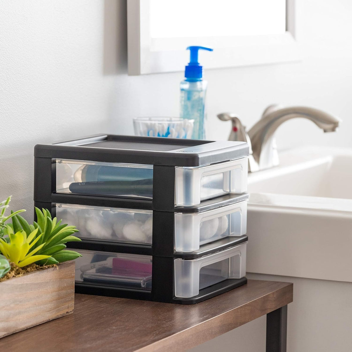 iris usa 4-pack, 3-drawer small plastic stacking desktop, main product view