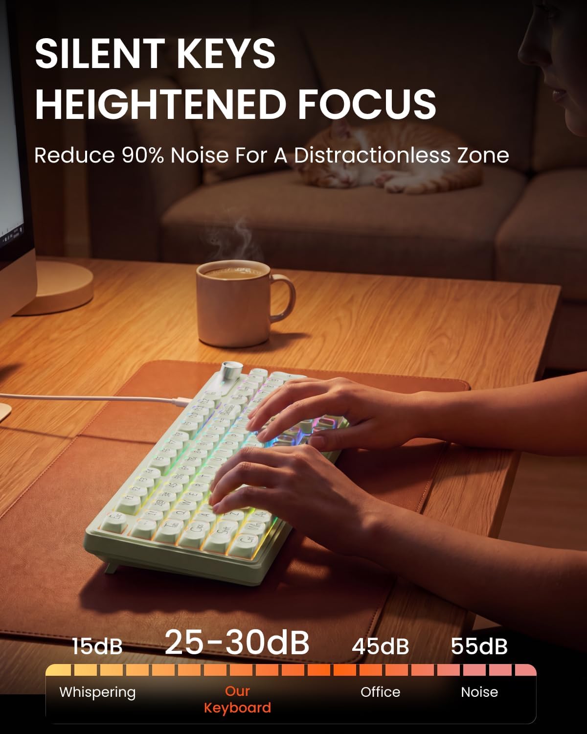 EWEADN Wired Creamy Keyboard with Number Pad, Media Knob, RGB Backlit-Green
