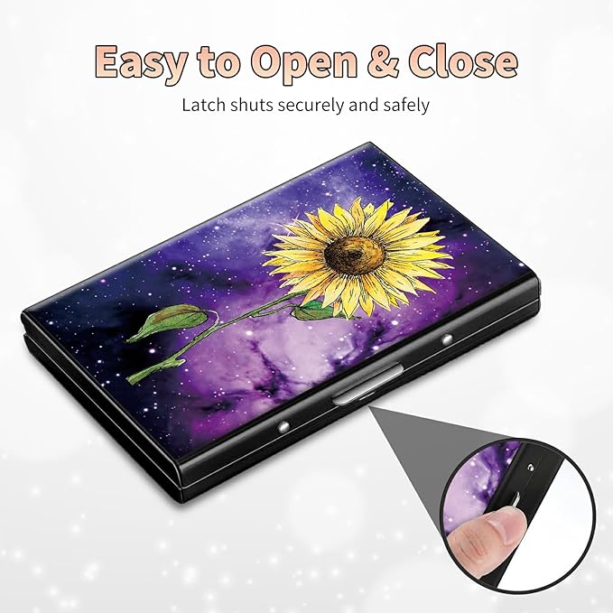 BWEGRHE Slim Credit Card Holder, Sunflower Yellow Purple Galaxy RFID Blocking - Image 6