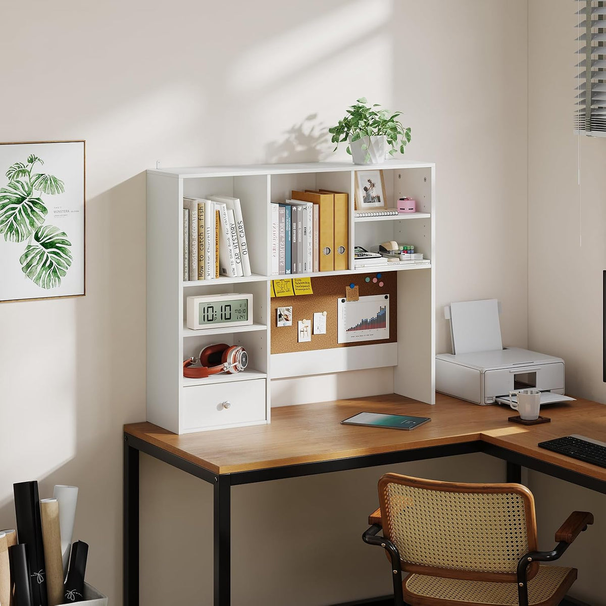 Desk Hutch Dorm with Cork Board, Shelves and Drawer