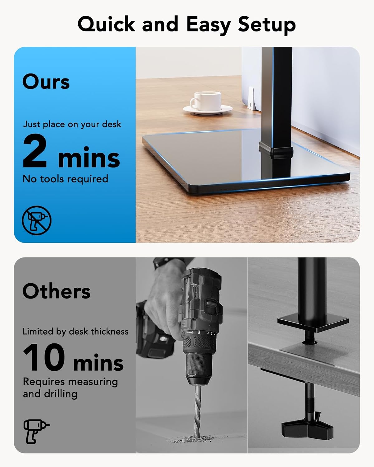 huanuo dual monitor mount with power outlet, computer on a desk or shelf
