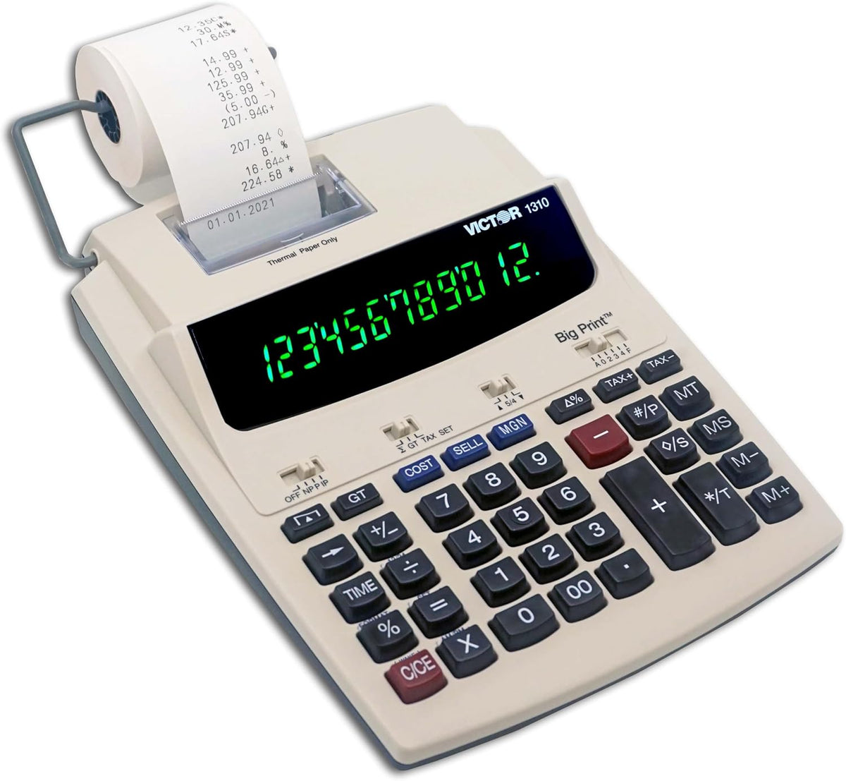 Victor 1310 Big Print Printing Calculator, 12-Digit LED Display, Fast Ink-Free
