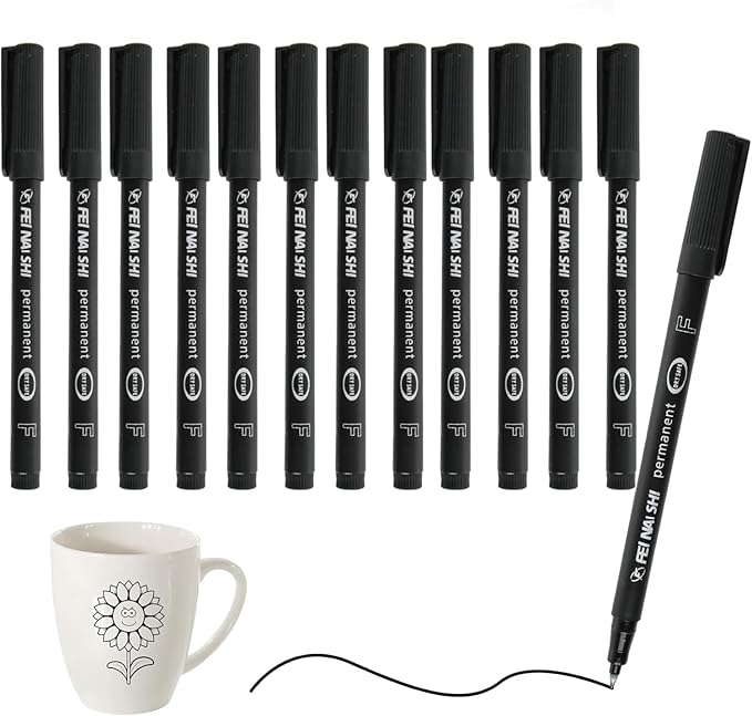 12 Pack Fine Point Black Permanent Marker Pens 0.6mm, Quick-Dry Waterproof Ink by Unknown