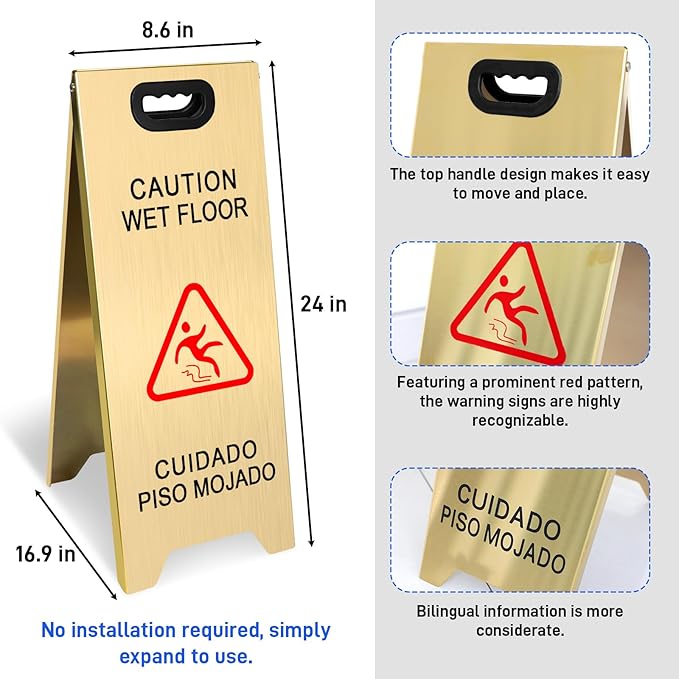 Kerty 2 Pack Stainless Steel Wet Floor Sign, 24 Inch Caution Wet Floor Sign - Image 2