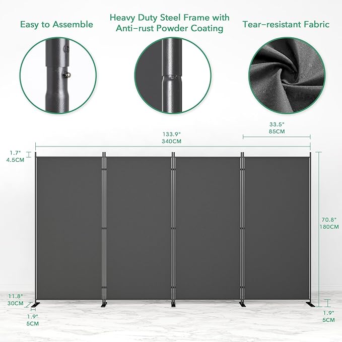 Helios&Hestia 4-Panel 6 ft Tall Indoor Folding Room Divider, Portable Privacy - Image 5