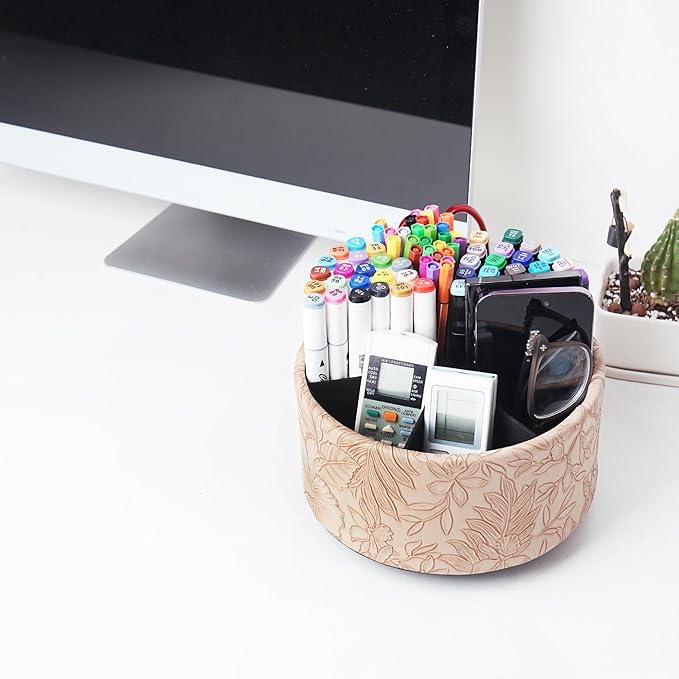 Hennaja Remote Control Holder, 360°Spinning PU Leather Desk TV Remote Caddy - Image 7