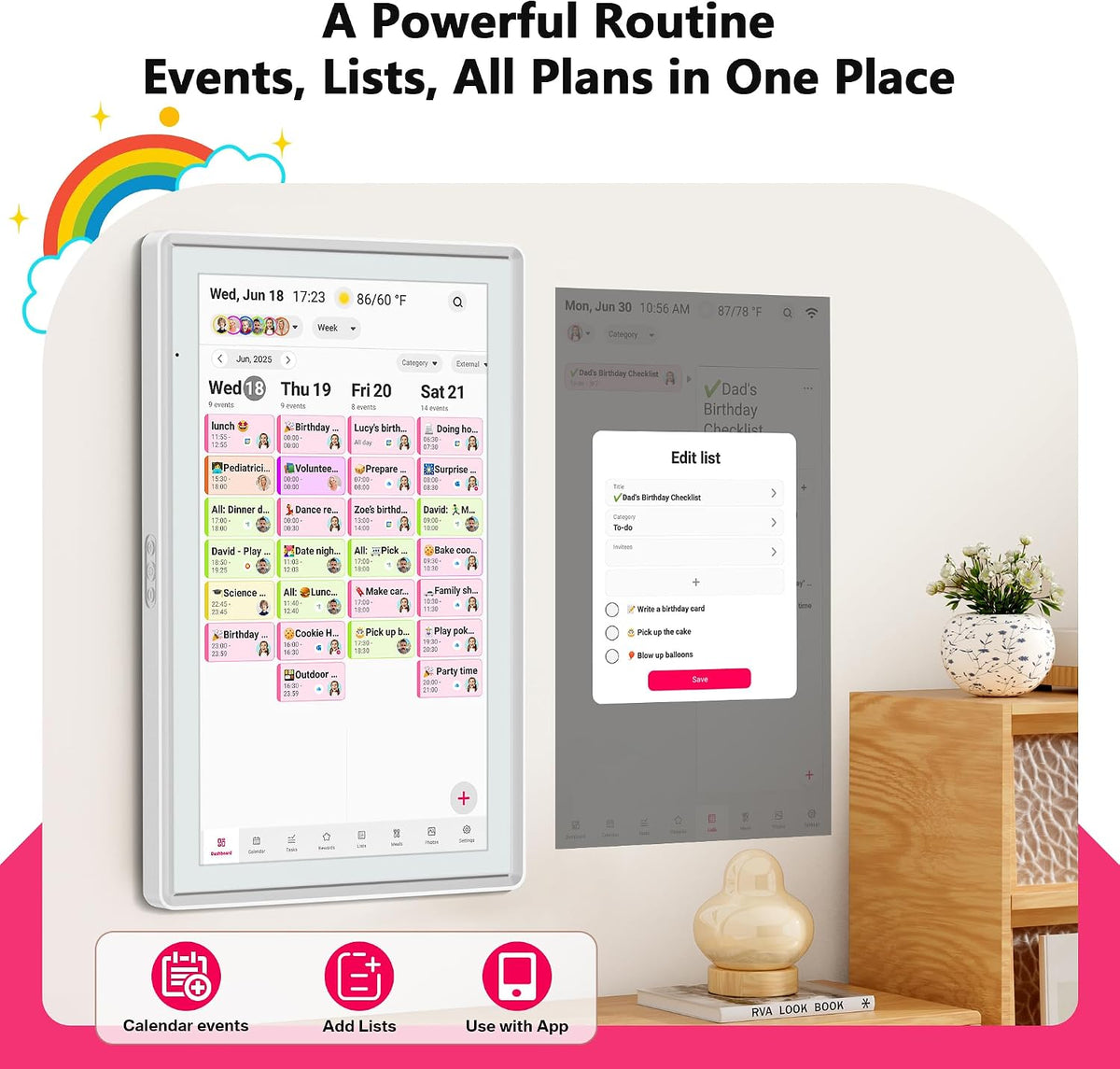 21.5" Family Digital Touchscreen Calendar for Chore & Meal Planning