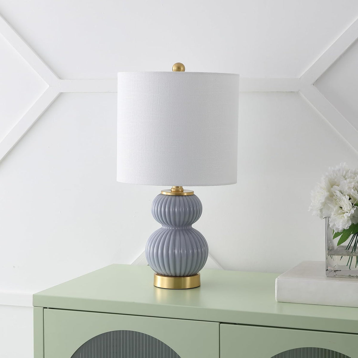 JONATHAN Y Daphne Ribbed Gourd Metal/Glass Table Lamp 20", Gray
