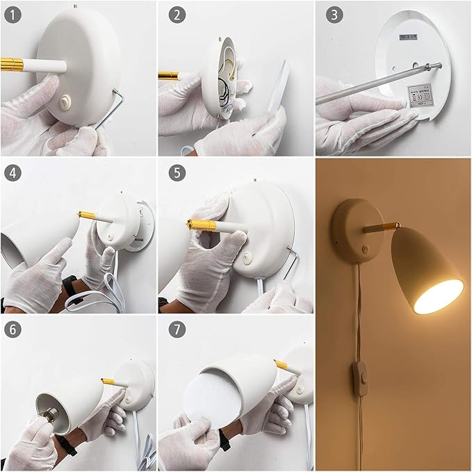 Ahaloye Set of 2 White Wall Sconce Finished Rotatable Simplicity Wall Mount - Image 9