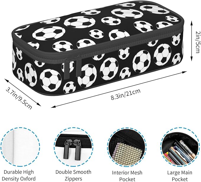 Black And White Soccer Ball Pencil Case Big Capacity Storage Pencil Pouch - Image 6