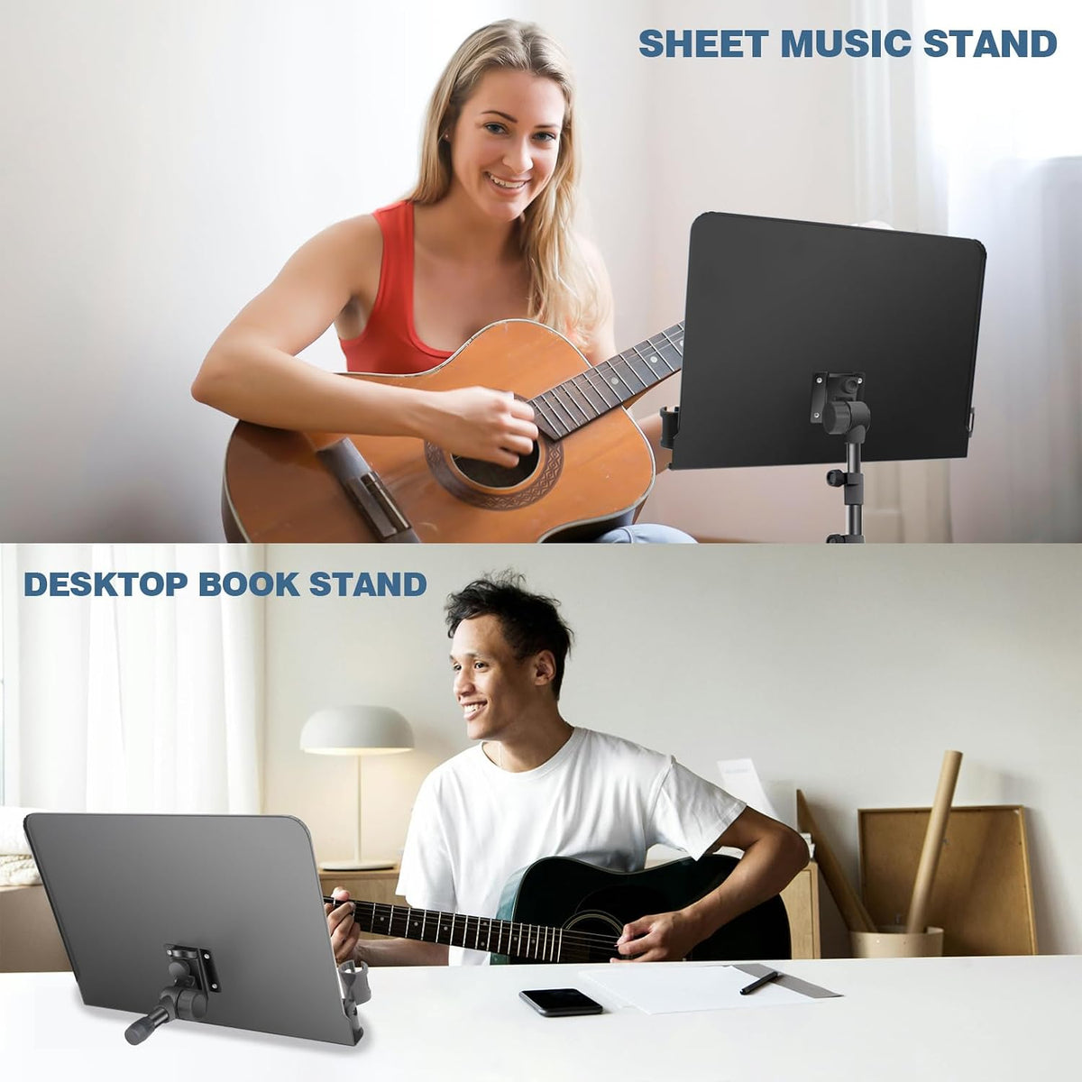 5 in 1 Dual-use Sheet Music Stand & Desktop Book Stand, Height Adjustable...