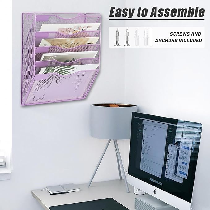 EASEPRES 5 Pocket Mesh Hanging Wall File Organizer, Wall Mounted Mail Paper - Image 6