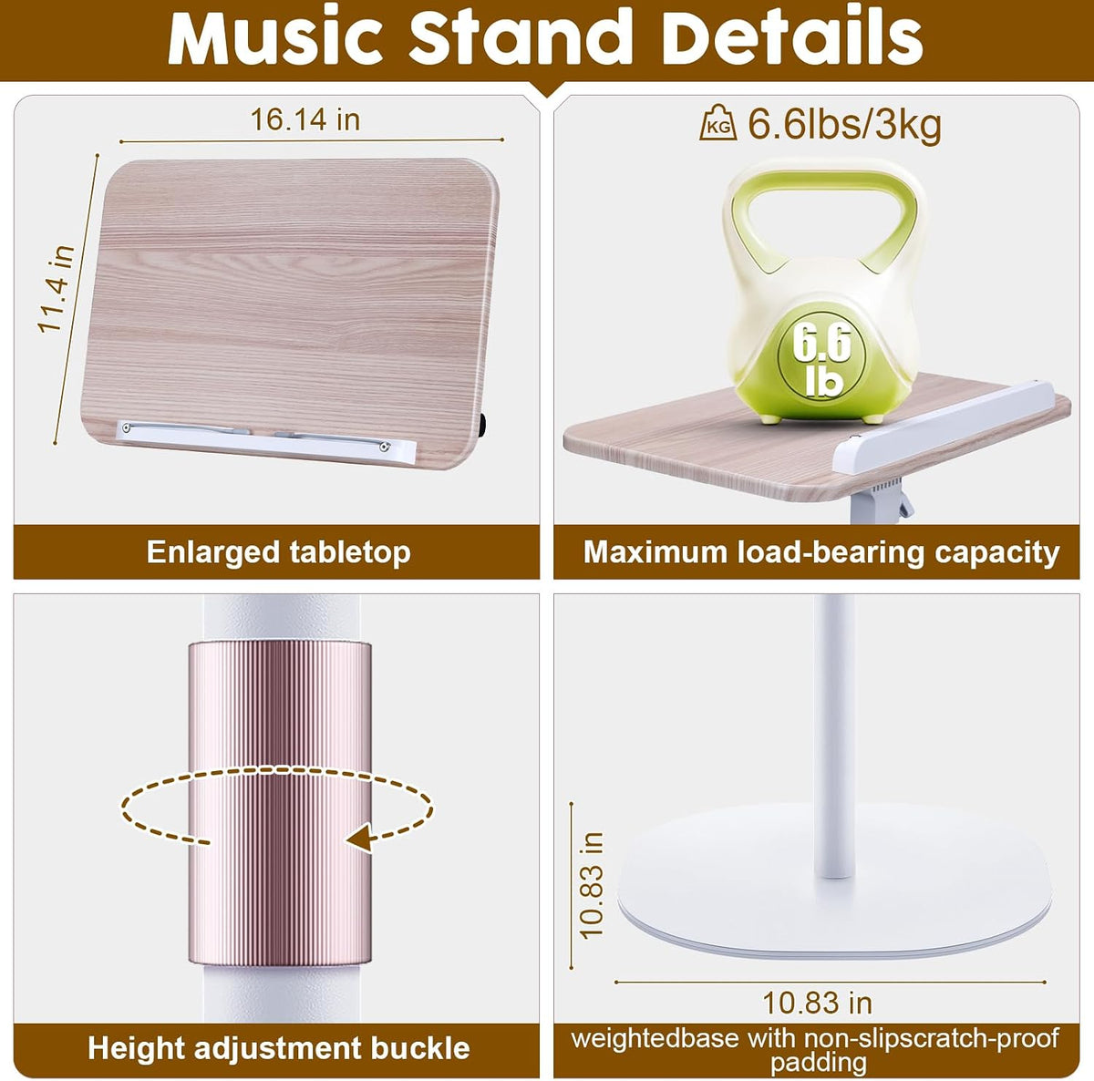 2 in 1 Dual-use Music Stand & Desktop Book Stand, Adjustable Height 16.5&...