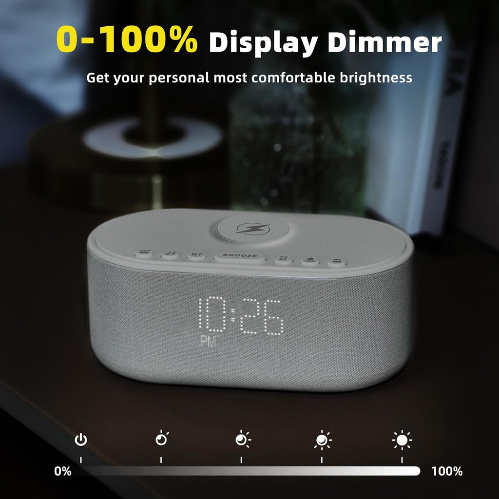 odokee sound machine alarm clock with wireless charging on a desk or shelf