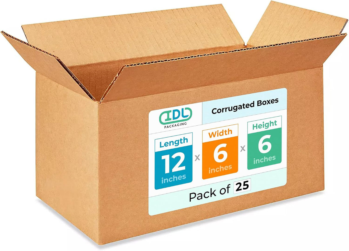 IDL Packaging - B-1266-25 Small Corrugated Shipping Boxes 12"L x 6”W x 6"H -