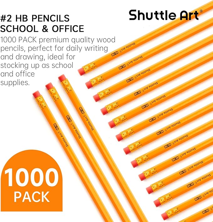 Shuttle Art Wood-Cased #2 HB Pencils, 1000 Pack Sharpened Yellow Pencils - Image 2