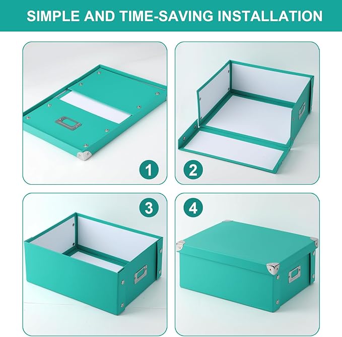 2 Pcs Checks Storage Box with Lid Document Boxes Banker Boxes Lake Green - Image 4